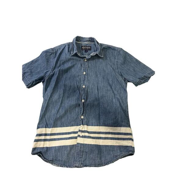 American Rag Retro Style Denim Skater Button Down Men's S Blue White Striped - Picture 1 of 6